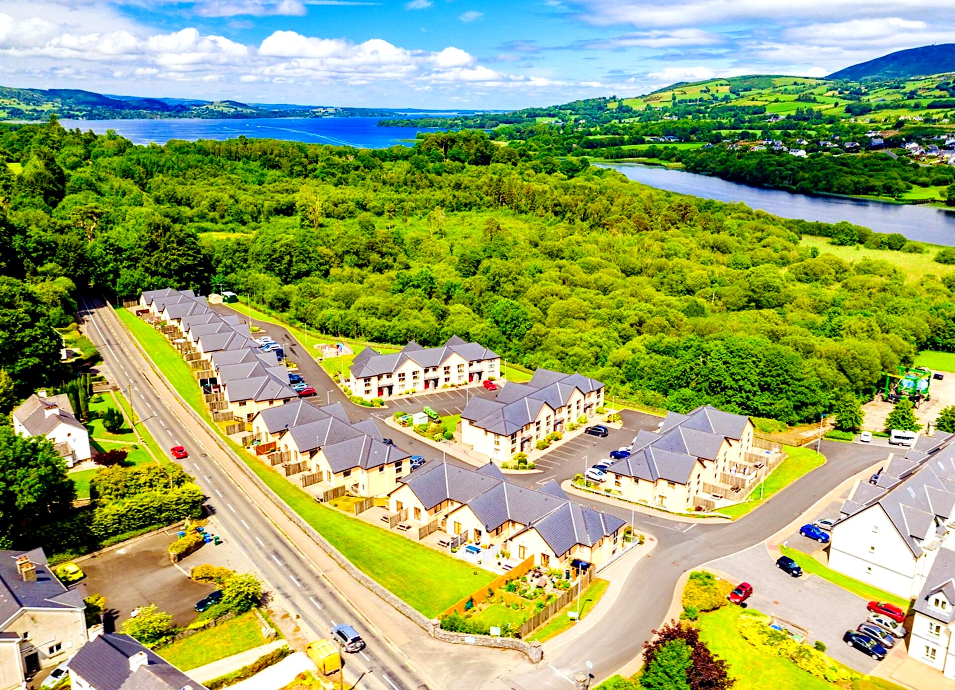 Aerial view of the lakeside holiday-home village at Kincora Harbour, Killaloe